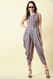 Stylish crepe, sleeveless dhoti jumpsuit digital print dress (India), available in sizes S, M, L, XL