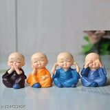 Elegant resin mini Buddha monk set-04, four decorative figures for home decor from India