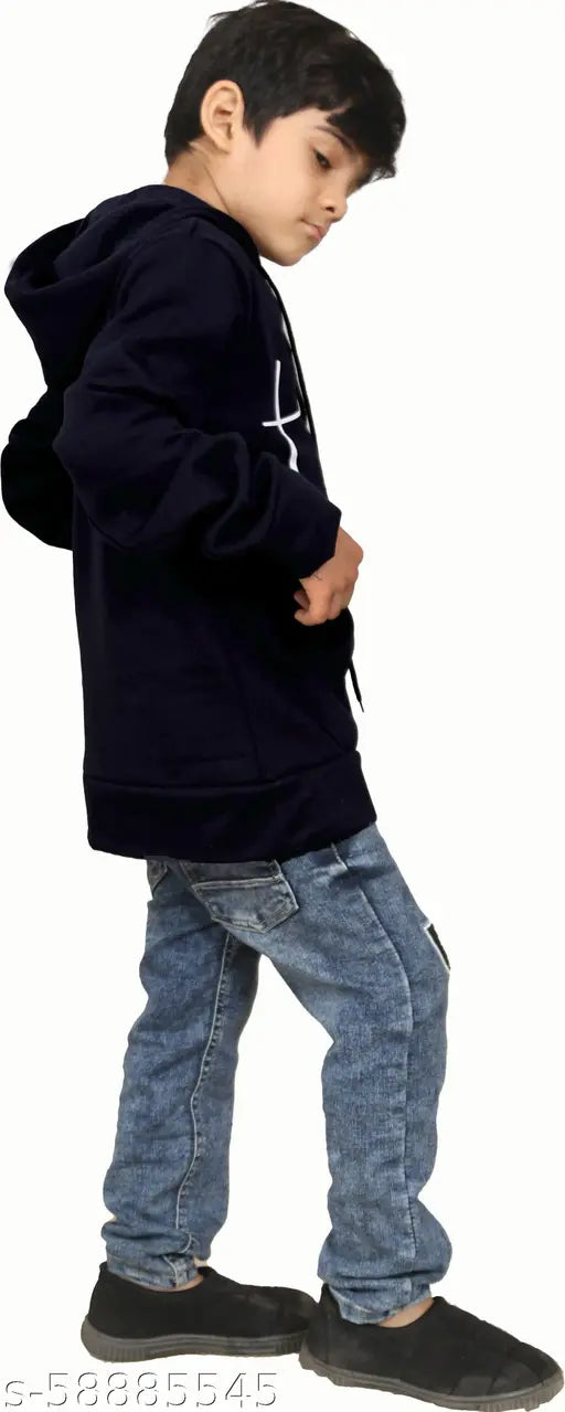 Boys black wool sweatshirt & hoodie - 9-14 years, printed design, cozy winter wear (India)