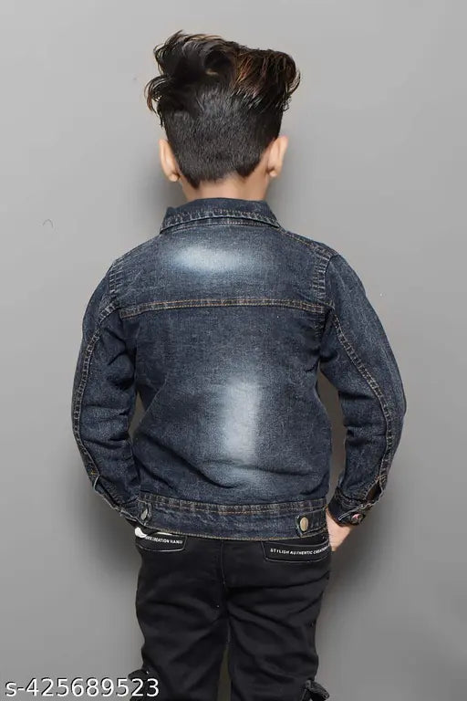 Blue denim kids jacket, suitable for both summer and winter, solid design, 1-2 years size from India