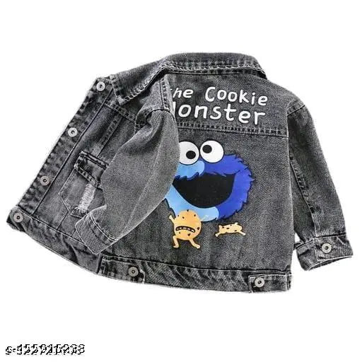 Denim kids' jacket, long sleeves, dyed/washed, winter style, children's clothing, India origin