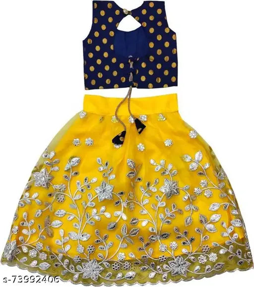 Chanderi cotton semi-stitched lehenga choli for girls, embroidered net design in various sizes (3-8 years)