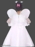 White embellished net fairy princess dress with butterfly wings and hair band, for girls aged 2-9 years, made in India