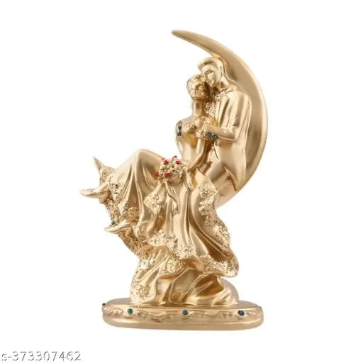 Gold-plated brass Moon Couple Showpiece, romantic home decor item for couples (10cm height)