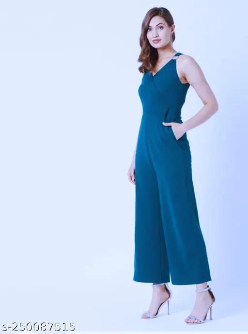 Stylish polyester jumpsuit for parties, XL size with 40in bust, 53in length, and 36in waist, imported Valentino fabric from India