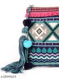 Blue fabric net pouch for women, handmade Indian product, durable and versatile storage solution