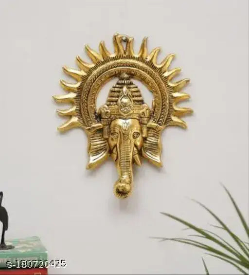 Gold aluminum Ganesh wall hanging decorative showpiece - 28cm Indian art home décor