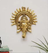 Gold aluminum Ganesh wall hanging decorative showpiece - 28cm Indian art home décor