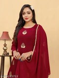 Marron pan3, Georgette, three-quarter sleeves, Zari embroidered combo, S (36in), vibrant party wear anarkali kurti with side lace