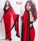Heavy Georgette embroidered Bollywood-style saree with lace border and dupion silk blouse, Indian handcrafted fashion accessory