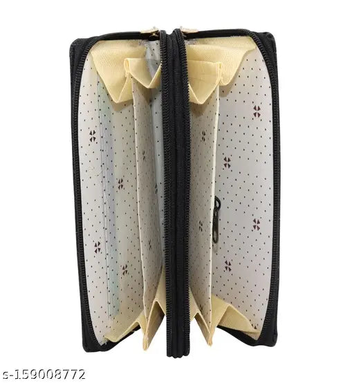 Black PU leather glittering hand wallet for women, vintage looks, 2 compartments