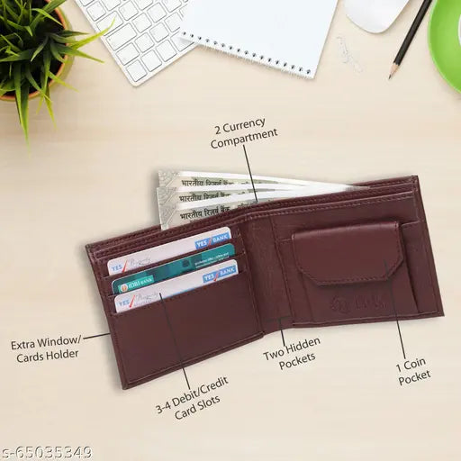 Brown faux leather wallet with 7 detachable cardholders, handcrafted, durable cloth lining, India-made