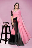 Black premium Georgette saree with diamond work, featuring a separate blouse piece and zari woven pattern, perfect for parties