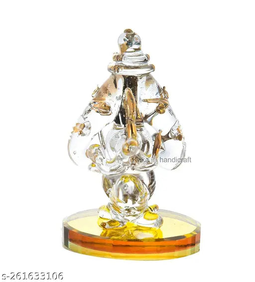 Golden glass Crystal Two-faced Ganesha statue, home temple decoration