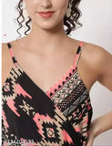 Printed crepe sleeveless jumpsuit in women's western wear, size S-XL, featuring vibrant patterns, made in India