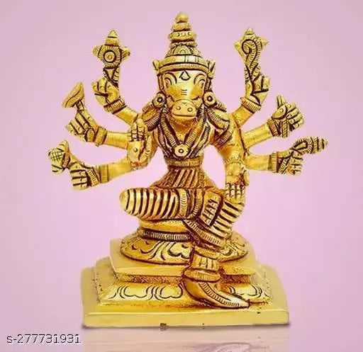Brass handcrafted Varahi Amman 8-handed statue, gold-colored showpiece, Indian artifact, 6cm height, 1 piece