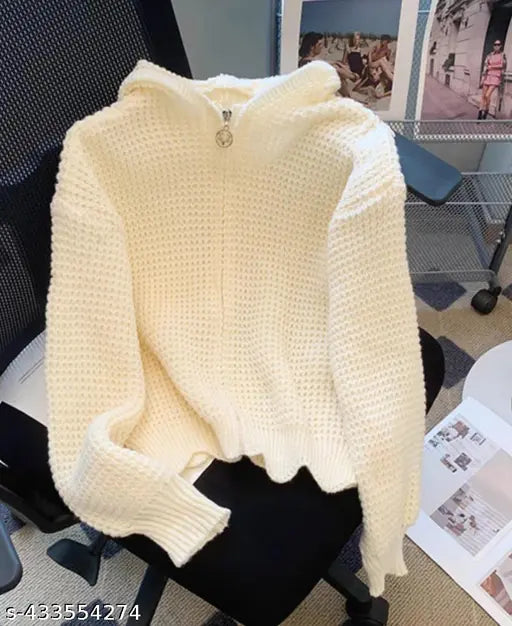 Peach woolen zipper cardigan with hoodie, perfect for winter wardrobes