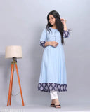 Rayon flared solid kurti with printed border, elegant women's fashion from India