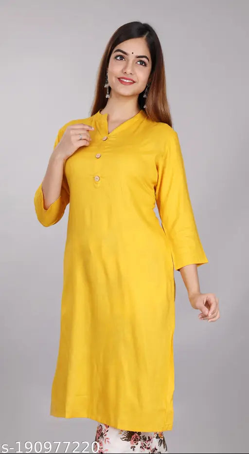 Cotton blend women's ethnic kurta set, solid pattern in three-quarter sleeves. Traditional Indian outfit for S, M, L, XL, XXL sizes (36in, 38in, 40in, 42in, 44in)
