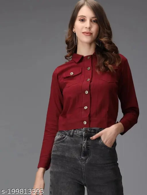 Denim women's long-sleeved jacket, trendy and fabulous style, solid pattern, size S (36in bust, 21in length, 34in waist, 14in shoulder)