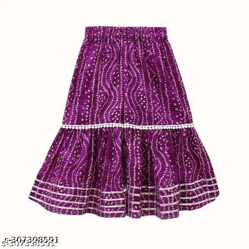 Bandhani printed cotton kurta and sharara set for girls, A-line style with V neck, size 3-4 years (top length: 21in), Indian ethnic wear