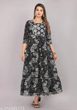 Multicolor embroidered Anarkali Kurta in cotton with three-quarter sleeves, vibrant Indian print on women's fashion