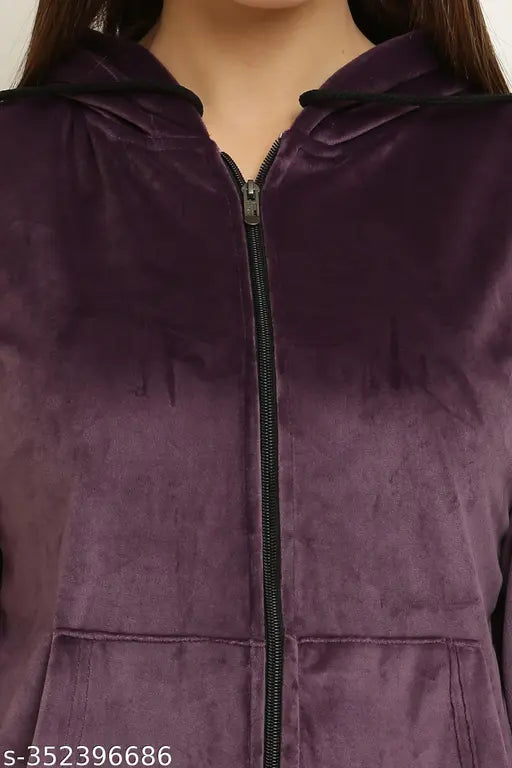 SANA Fashion velvet truck suit-falsa wine, stylish long sleeve women's outfit on mannequin, India origin