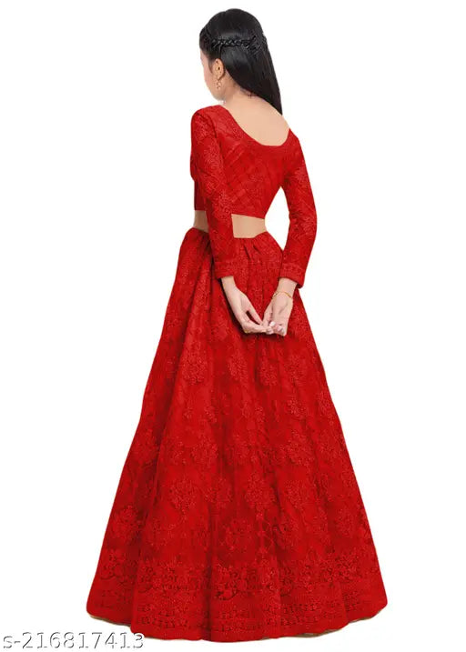 Stitched net lehenga choli for girls, 3/4 sleeve, embroidered, Indian ethnic wear for weddings, special occasions