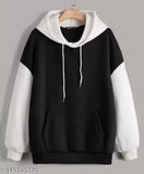 Stylish black and white wool hoodie for boys (10-16 years), solid pattern on display