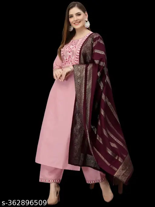 Aagam cotton kurta sets, solid-patterned Indian traditional wear with dupatta and bottomwear, three-quarter sleeves