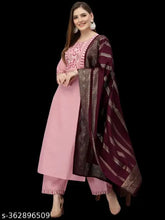 Aagam cotton kurta sets, solid-patterned Indian traditional wear with dupatta and bottomwear, three-quarter sleeves
