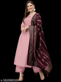 Aagam cotton kurta sets, solid-patterned Indian traditional wear with dupatta and bottomwear, three-quarter sleeves