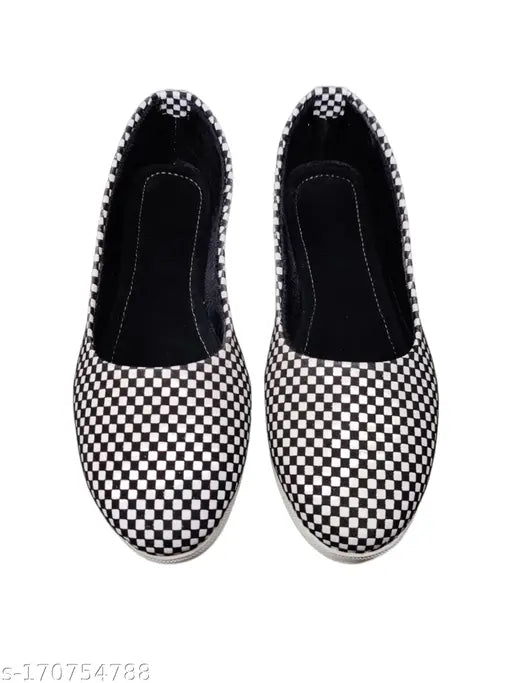 Black and white colorblocked Ballerina checks synthetic women's shoes from Ballyfoots, comfortable for everyday wear