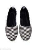 Black and white colorblocked Ballerina checks synthetic women's shoes from Ballyfoots, comfortable for everyday wear