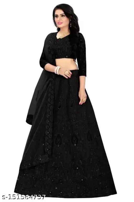 Embroidered Taffeta Silk Lehenga Choli and Net Dupatta for Women's Wedding and Party wear, India