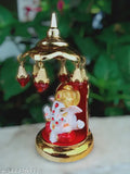 Gold-plated marble Ganesha statue with umbrella stand, Hindu idol for car dashboard. High quality, detailed craftwork, made in India