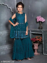 Georgette sleeveless Sharara Splendor dance outfit in vibrant colors for girls aged 3-15, India origin