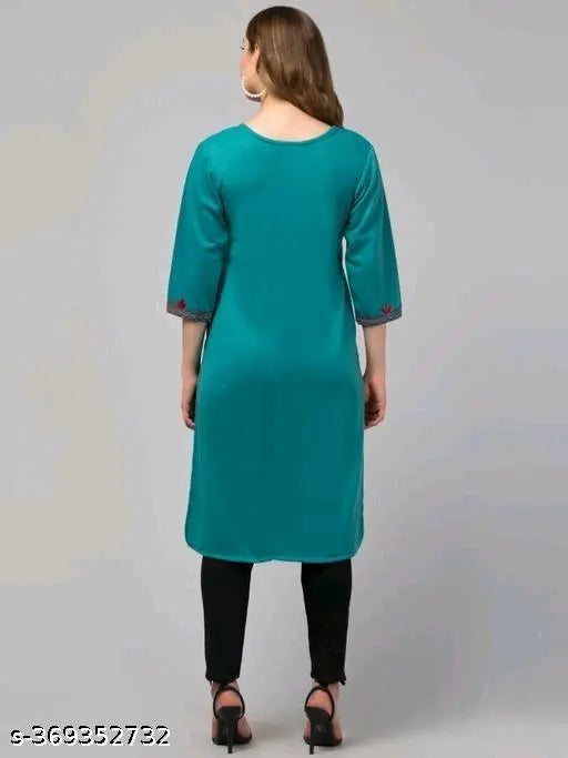 Wool three-quarter sleeve Kurti for women & girls, trendy solid design from India