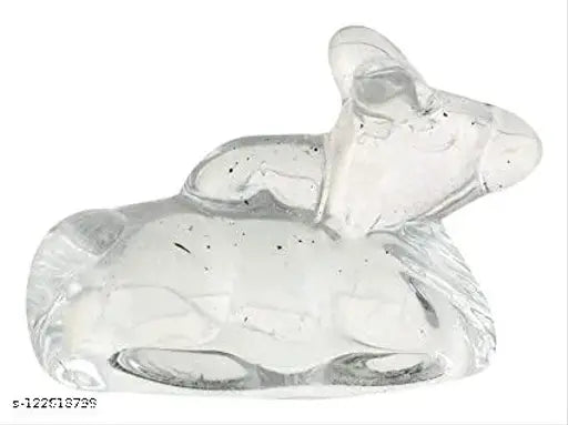 Natural Quartz Crystal Sphatik Nandi statue for Pooja, home decor, & car dashboard. Dimension: 4.5x3.5x1.5 cm, made in India