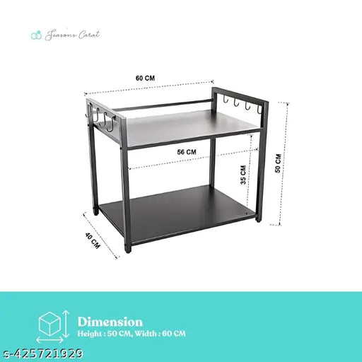 Black stainless steel double-tier microwave stand for kitchen counter, ideal for extra storage and space saving
