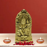 Gold antique finish Lakshmi Narasimha Saraswathi idol statue (95 x 55 x 18 cm), poly resin figurine for home decor or spiritual gifting, Indian origin
