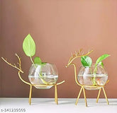 Gold color Zintex glass geometric planter set (2 pcs), Indian-crafted, 14cm x 20cm x 8cm
