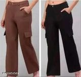 Brown and black cotton blend cargo pants set, new trending style for casual wear, XS to L sizes available