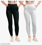 Heavy-weight cotton blend women's jeggings by Alone, solid pattern, available in S, M, L, XL, XXL, and free size