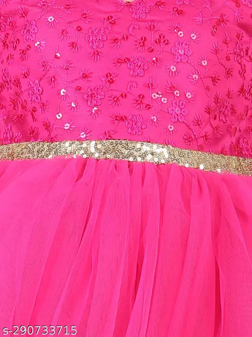 Fuschia net party dress for kids, solid design for 1-2 year olds at parties