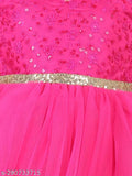 Fuschia net party dress for kids, solid design for 1-2 year olds at parties