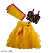 Embroidered taffeta silk frock dress, cotton silk lehenga & net dupatta for little princesses, Aari work, various sizes available, Indian-made