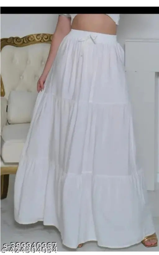 White rayon long skirt by SHREE LILADHAR FASHION, attractive and stylish, fits sizes 26-Free