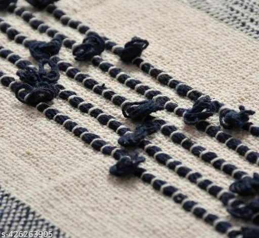 Navy Blue 100% Cotton HomewayTex Horizion Throw, ideal for sofa or bed, self-designed with natural color palette and artisanal craftsmanship