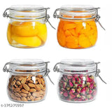 Airtight glass canister set of 4 with lids (500ml), clear preserving seal for kitchen canning & dry food storage (cereal, pasta, sugar, beans, spice)